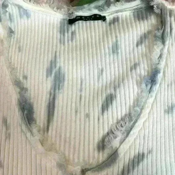 Maven West Gray Tie Dye knit Sheer Sleeve Plunge Neckline Folk Lore Top, S - Picture 6 of 12